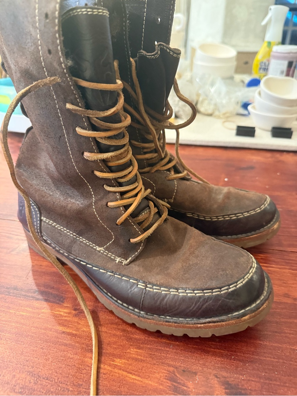 Frye Brown Suede Lace-Up Boots